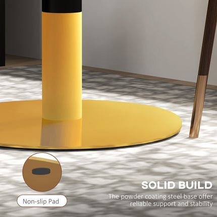 Rene Round Modern Dining Table with Faux Marble Top for Small Spaces-Black