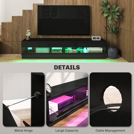 Hart Lighted TV Stand for TVs up to 75"-High Gloss Black