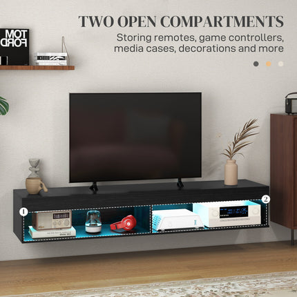 Lane Modern Wall Mounted TV Stand with Storage and LED Lights-Black