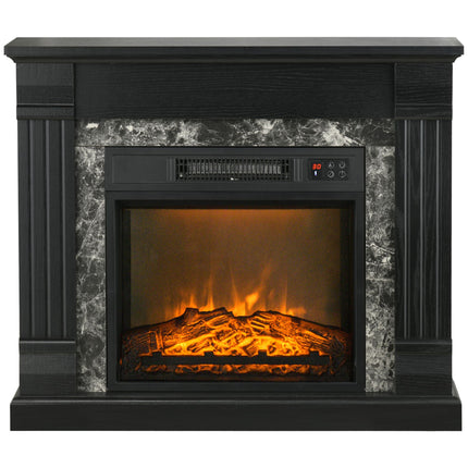Easton Electric Mantel Wood Surround Freestanding Fireplace Heater with Overheating Protection-Black