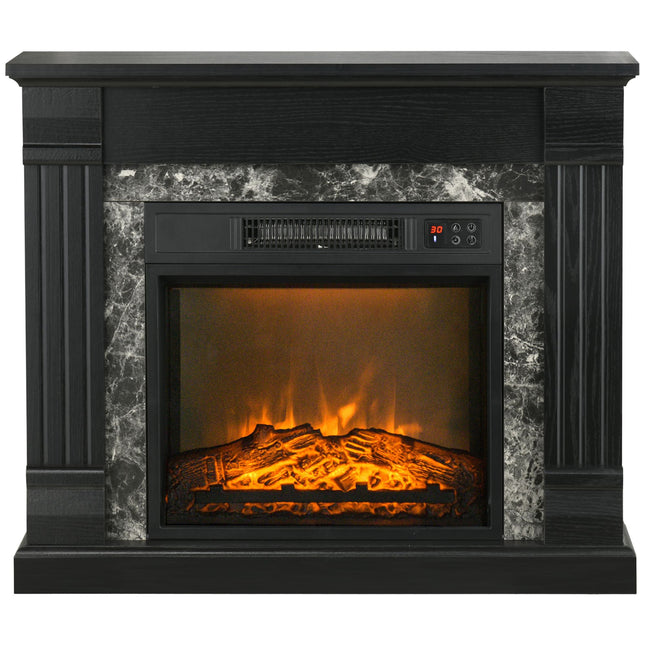 Easton Electric Mantel Wood Surround Freestanding Fireplace Heater with Overheating Protection-Black