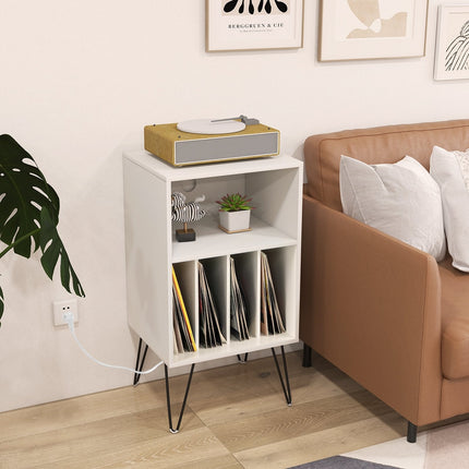 Record Player Stand with Charging Station for Living Room Bedroom-Black