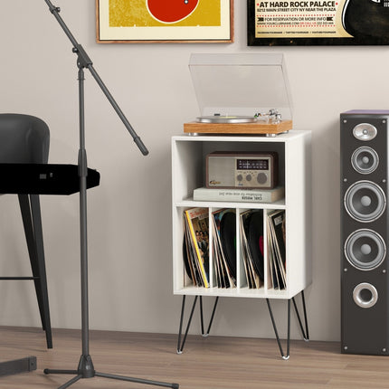 Record Player Stand with Charging Station for Living Room Bedroom-Black