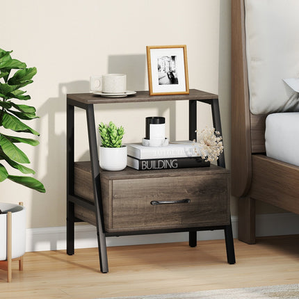 3-Tier Farmhouse Nightstand with Open Shelf