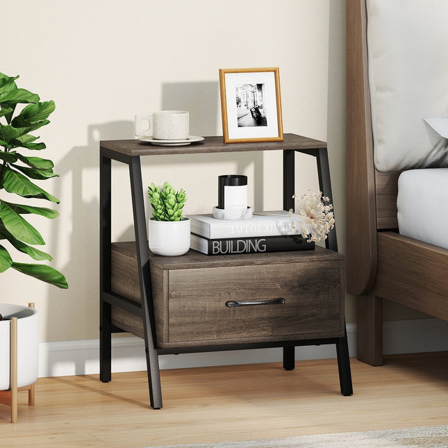 3-Tier Farmhouse Nightstand with Open Shelf