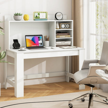 Modern Computer Desk with Hutch and Storage Shelves-Black