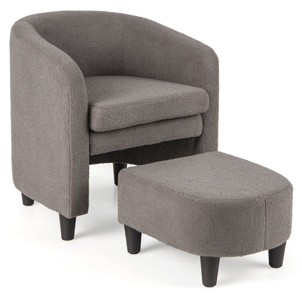 Modern Upholstered Barrel Teddy Velvet Chair with Ottoman-Beige