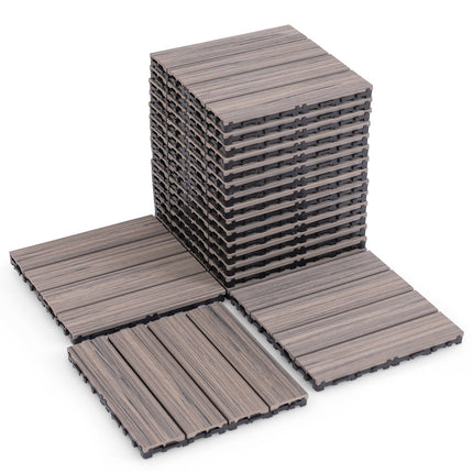 18 Pieces 12 x 12 Inch Interlocking Deck Tiles for 1.7㎡ Total Splicing Area-Brown