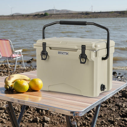 25 QT Hard Cooler with Aluminum Handle and Integrated Cup Holders-Gray