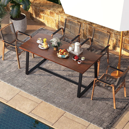 63" Large Dining Table with Wavy Edge and Heavy-duty Metal Frame-Black