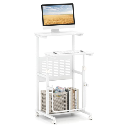 Height Adjustable Mobile Computer Stand-Up Desk with 2 Modes