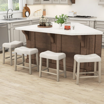 Set of 4 Upholstered Counter Height Bar Stool with Curved Saddle-Seat-Gray