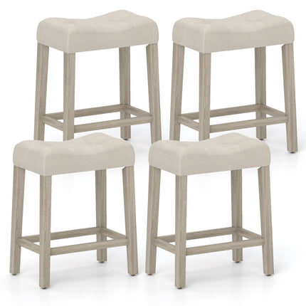 Set of 4 Upholstered Counter Height Bar Stool with Curved Saddle-Seat-Gray