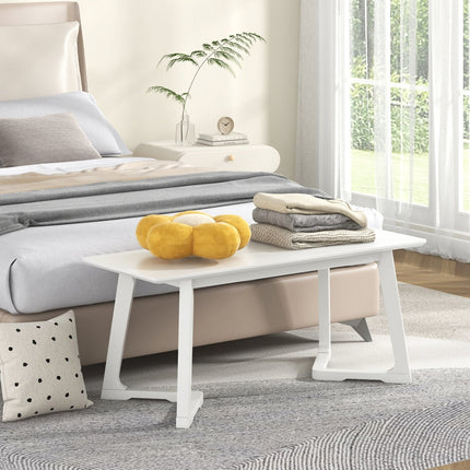 42 Inch Modern Entryway Bench Long Dining Bench with Rubber Wood Legs-White