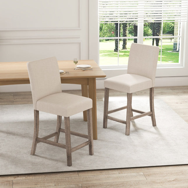 Counter Height Bar Stools Set of 2 with Back and Footrest-Beige