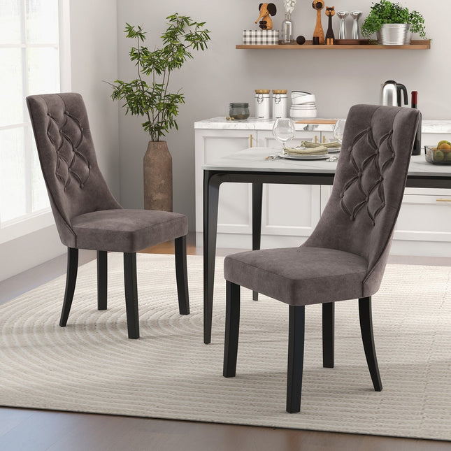 Tufted Dining Chairs Set of 2 with High Backrest and Padded Seat-Gray