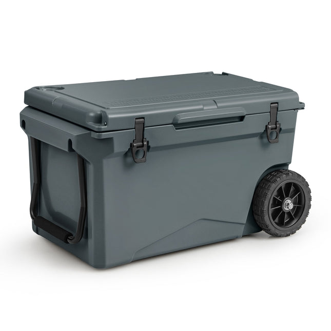 75 Quart Portable Cooler Rotomolded Ice Chest with Handles and Wheels-Gray