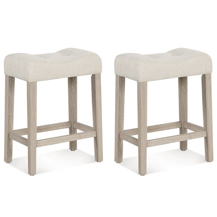 Set of 4 Upholstered Counter Height Bar Stool with Curved Saddle-Seat-Gray