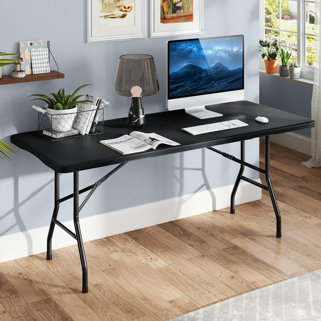 6 ft Portable Folding Table 350 LBS Fold-in-Half Table with HDPE Tabletop-Black