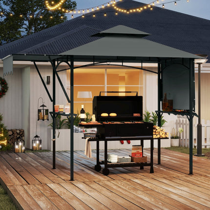 13 x 5 Feet Grill Gazebo with Dual Side Awnings and 2 Shelves Adjustable Shadow-Coffee