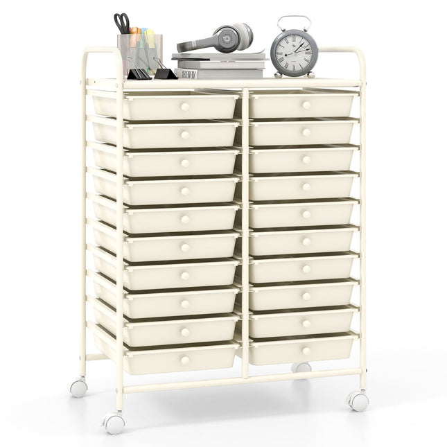 20 Drawers Rolling Storage Cart Studio Organizer-Beige