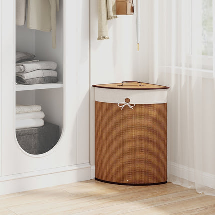 Corner Bamboo Hamper Laundry Basket with Lid and Removable Liner-Black