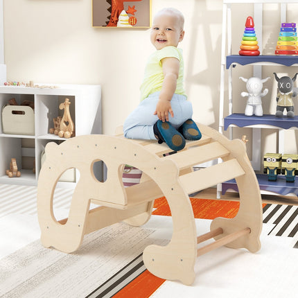 2-in-1 Rocking Horse Arch for Kids Montessori Climbing Toys with Arch Climber-Multicolor