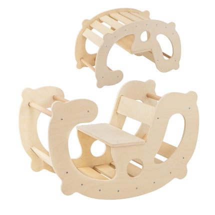 2-in-1 Rocking Horse Arch for Kids Montessori Climbing Toys with Arch Climber-Multicolor