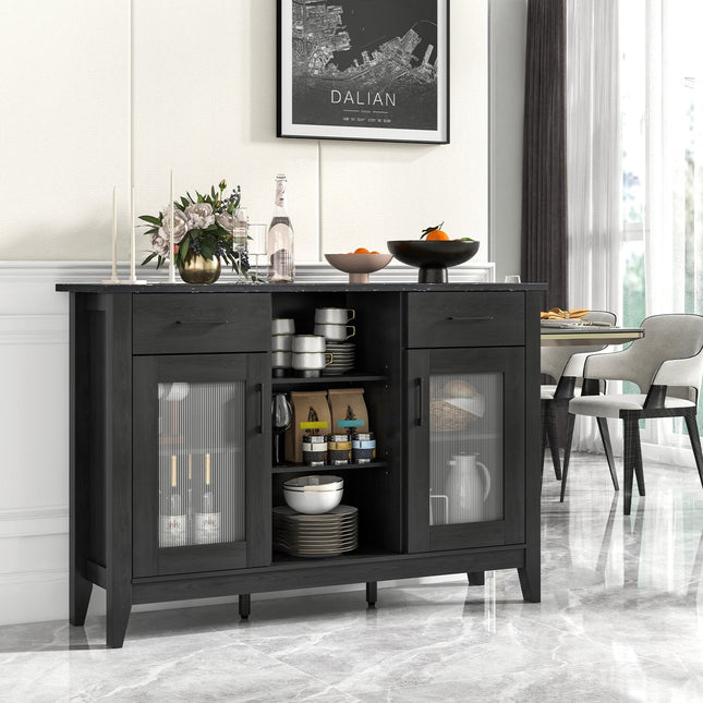 Sideboard Buffet Cabinet with 2 Drawers and 4 Adjustable Shelves-Black