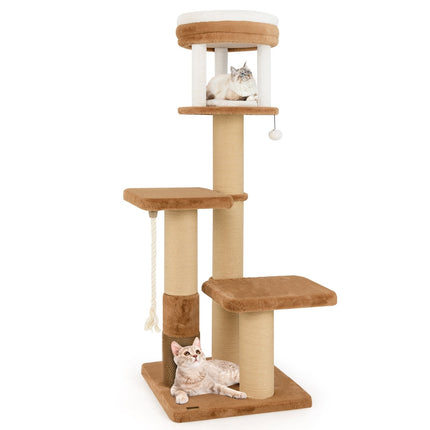 65 Inches Tall Cat Tree with Self-groomer and Removable Cat Bed-Coffee