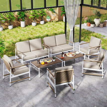 4 Pieces Patio Furniture Set with Thick Cushions and a Coffee Table-Gray