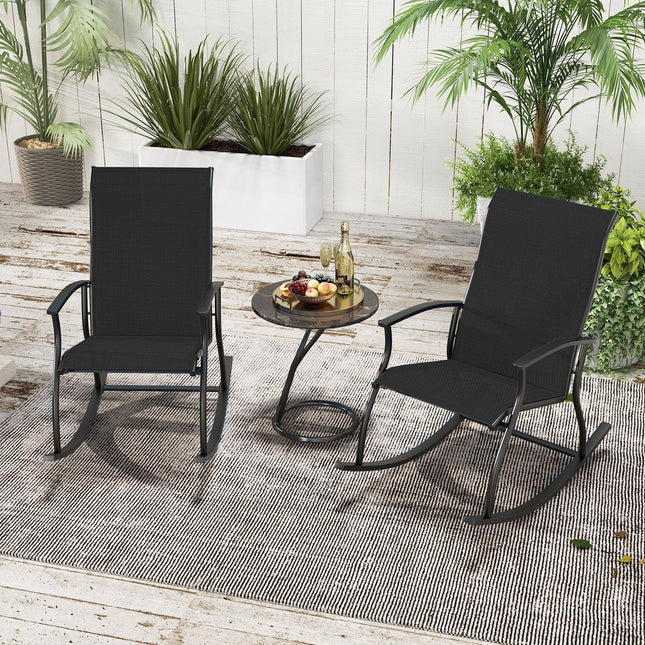 2 Pieces Outdoor Rocking Chairs with Breathable Backrest-Black