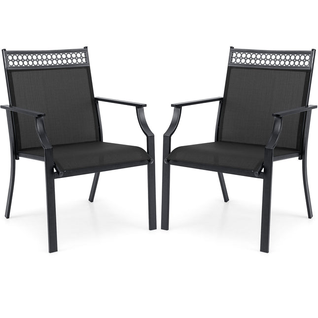 Patio Chairs Set of 2 with All Weather Breathable Fabric-Black