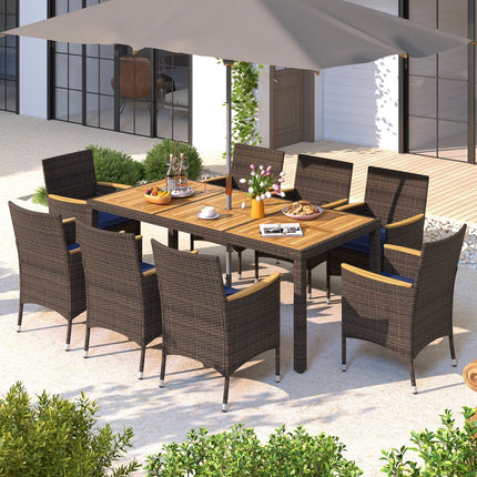 9 Piece Outdoor Dining Set with Acacia Wood Table Top-Beige