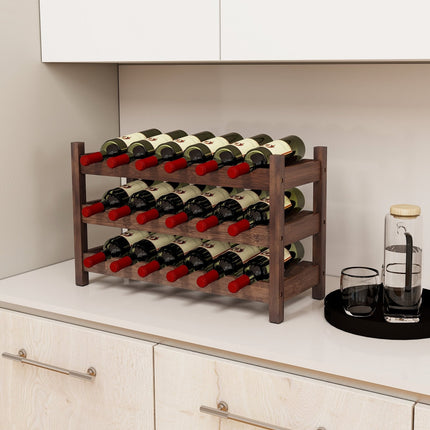 3-Tier Bamboo Freestanding Countertop Wine Bottle Organizer-Coffee