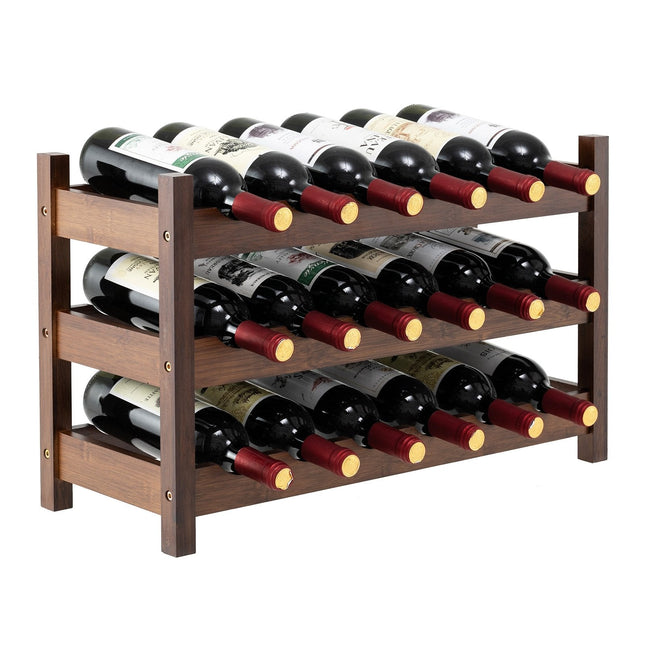 3-Tier Bamboo Freestanding Countertop Wine Bottle Organizer-Coffee