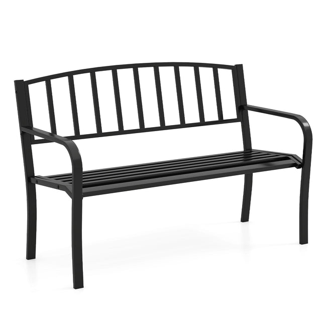 50 Inches Outdoor Garden Bench with Slatted Backrest and Curved Armrests-Black