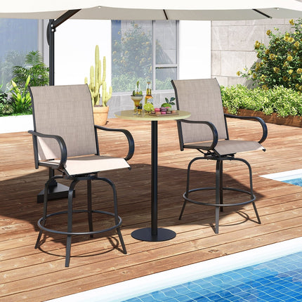 2 Pieces 360 Rotating Bar Stool Set with Armrests for Patio-Black