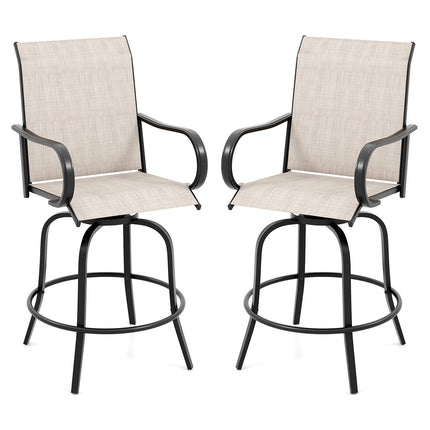 2 Pieces 360 Rotating Bar Stool Set with Armrests for Patio-Black