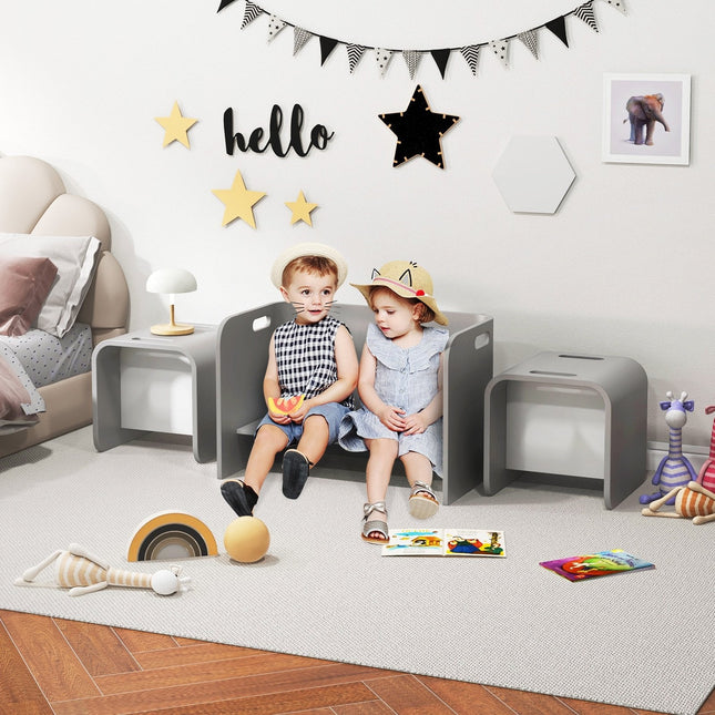 3 Pieces Kids Wooden Table and Chair Set-Gray