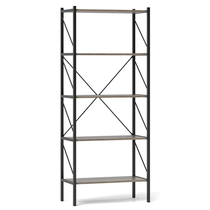 5-Tier Bookshelf with Open Shelves and Heavy Duty Metal Frame-Gray