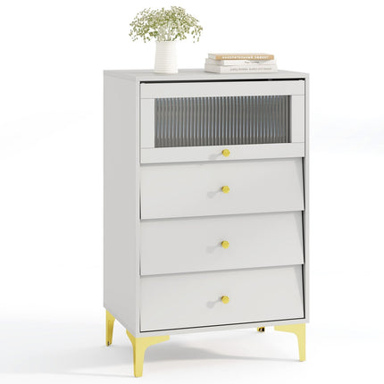 Modern Storage Cabinet with Flip Up Fluted Glass Door and Pull-out Drawers-Gray