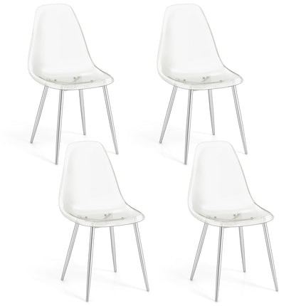 Set of 4 Dining Chairs Modern Plastic Shell Side Chair with Clear Seat and Wood Legs-Natural