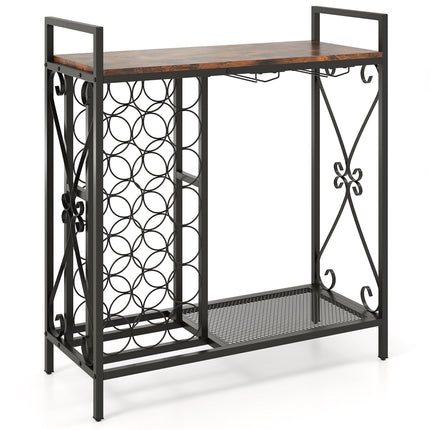 21 Bottle Wine Rack Freestanding Floor Wine Bottle Organizer with Glass Holder-Golden