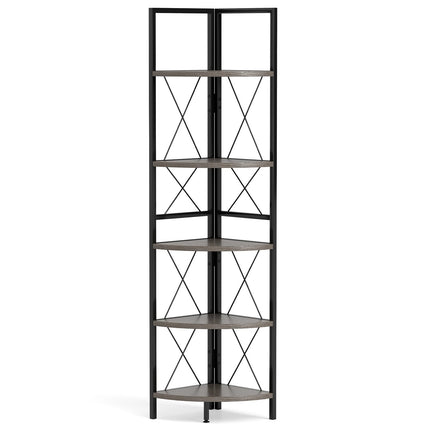 5-Tier Freestanding Corner Shelf 63 Inch Tall Storage Rack-Oak