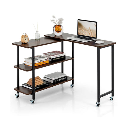 360° Rotating Sofa Side Table with 2-Tier Storage Shelves-Brown