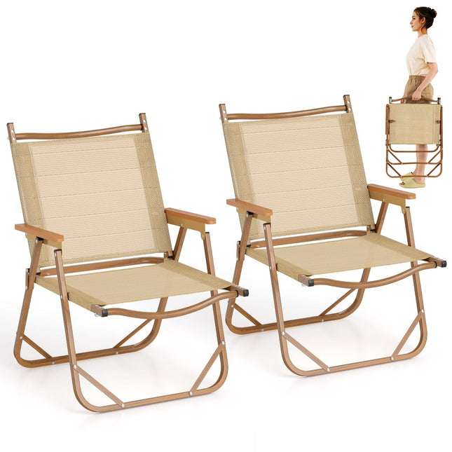 Folding Camp Chairs Set of 2 Lightweight Beach Chairs-Beige
