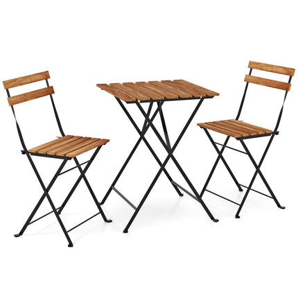 3 Piece Patio Acacia Wood Bistro Set with Slatted Seat and Tabletop-Brown