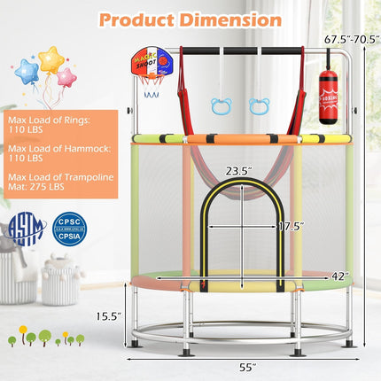 55" Kids Trampoline Gift for for 3-6 Years Old Boys and Girls-Green