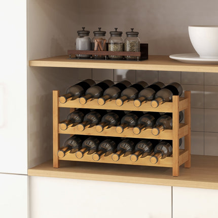 3-Tier Bamboo Freestanding Countertop Wine Bottle Organizer-Coffee